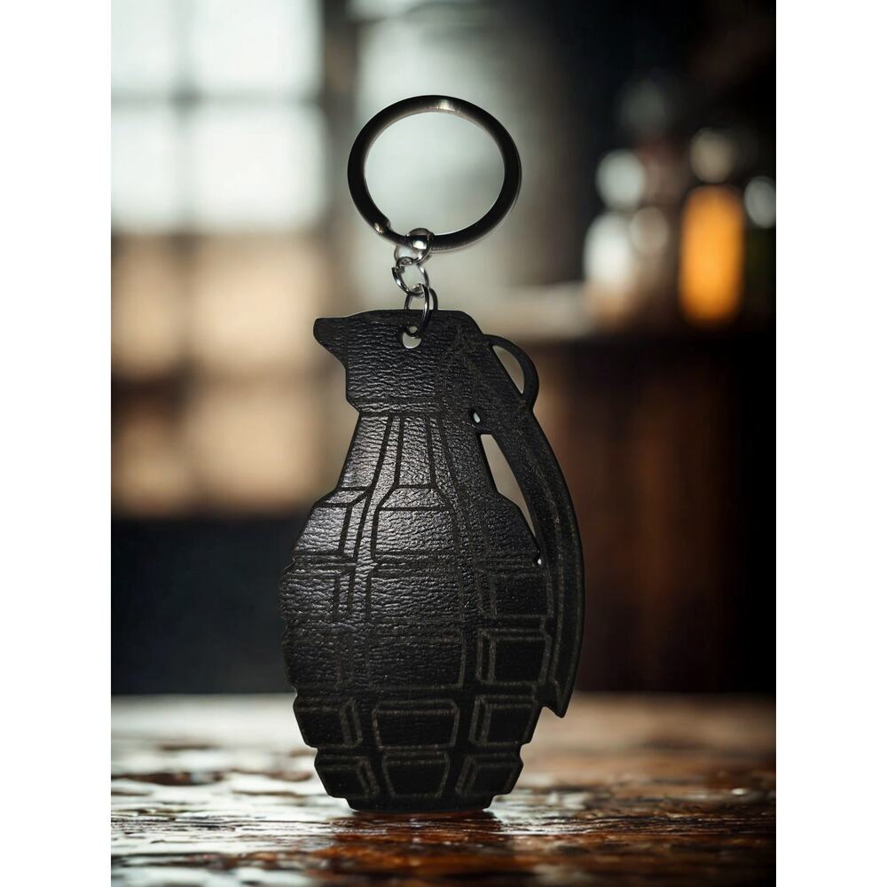 Grenade keychain wooden Laser cut handmade black men gift